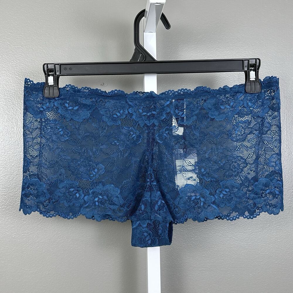 Fox & Royal Panties Plus Size XS Women's 14 Sheer See Through Blue Lace Boyshort